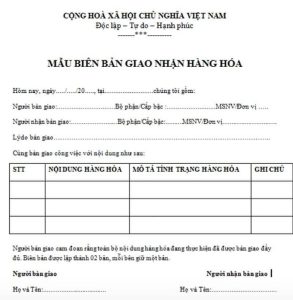 Mẫu phiếu giấy biên nhận giao hàng hàng hóa