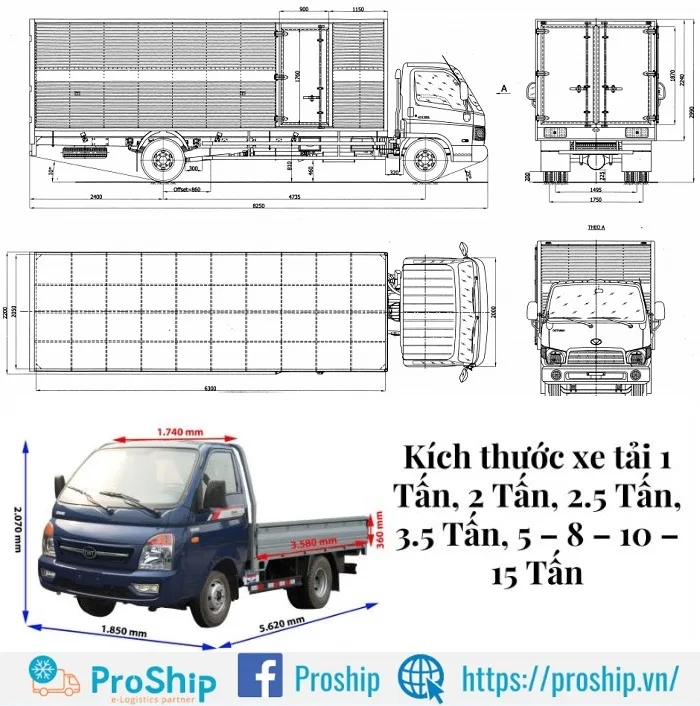 Kích thước thùng xe tải 2.5 tấn phổ biến là bao nhiêu?